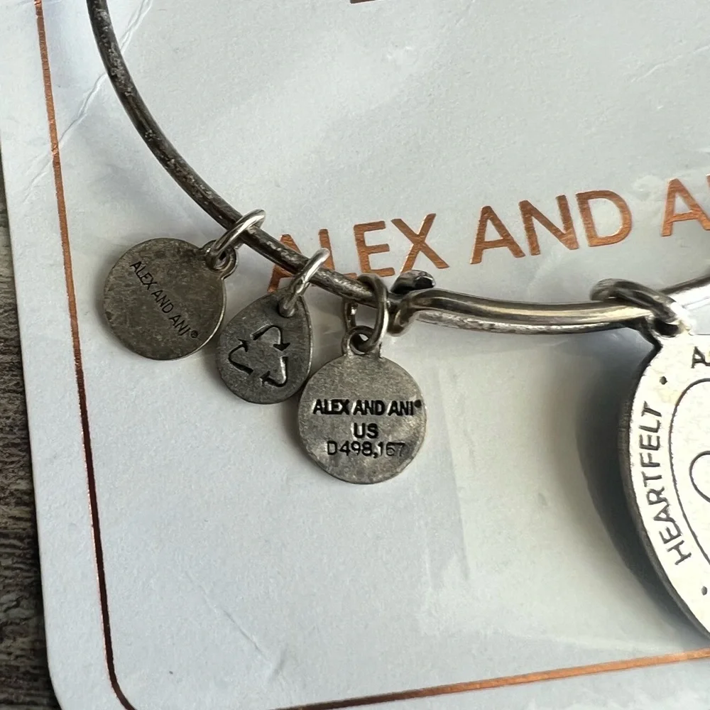 Alex and Ani Because I Love You Silvertone ‎ Charm Bangle Bracelet 2016 USA New